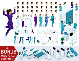 Isometrics create your nurse character, Set of hands, feet, gestures and emotions of characters with different poses. A large set of hairstyles, plus a bonus