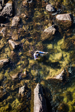 Man fly fishing in a river