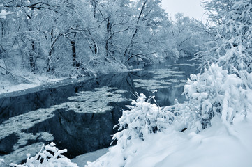 Fototapeta na wymiar Winter river after snowfall
