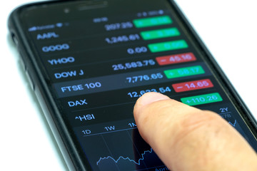 background. stock quotes on the phone