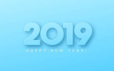 Happy New Year 2019 on blue background. Vector illustration