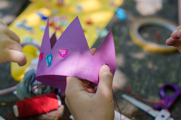 Handmade paper crown with crystals for princess party