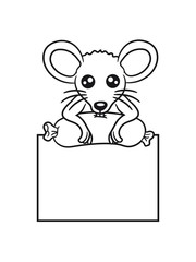schild rahmen text schreiben name leere fläche essen hunger fressen nagen wurst würstchen lecker maus süß niedlich klein nager hamster comic cartoon clipart