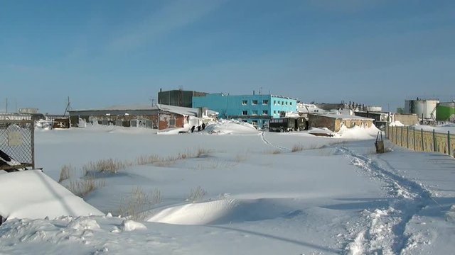 Anadyr city in the far north of Russia. Road through township Coal Mines to ghost town Gudym Chukotka.