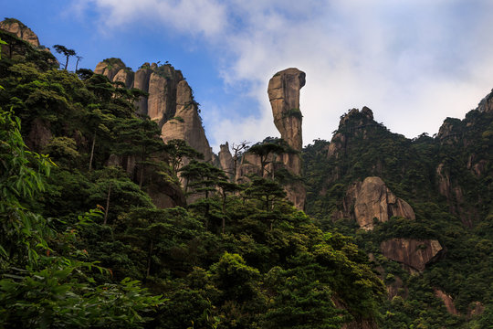 Sanqingshan, Mount Sanqing National Park - Jiangxi Province, China. National Geopark and Sacred Taoist Mountain, UNESCO World Heritage. Chinese Giant Boa Natural Stone Formation, Python Snake Rock