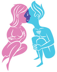 Love concept. A man and a woman get to know each other.