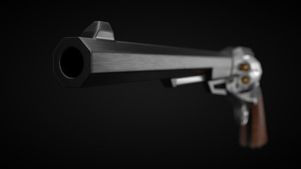 long barrel revolver design with modern looking hard cut edges. 3d illustration.