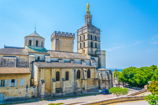 Fototapeta View of Palais de Papes and the cathedral in Avignon, France