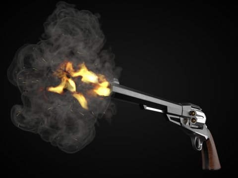 long barrel revolver design with modern looking hard cut edges. 3d illustration.