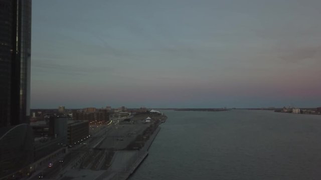 Aerial, Detroit at dusk