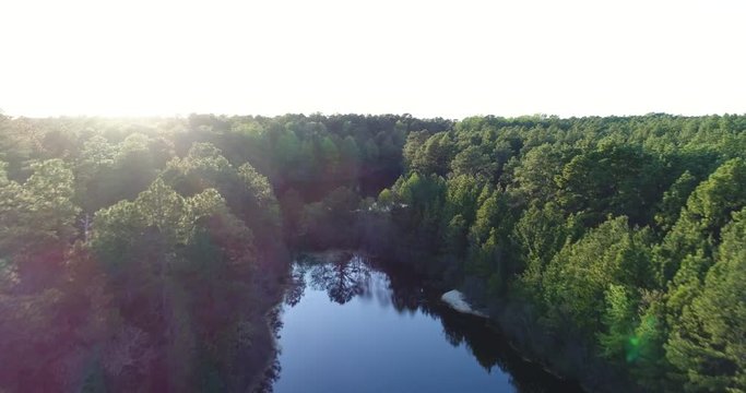 Aerial, sunset over lake in Pinehurst