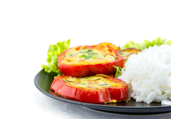 Scrambled eggs fried in the ring of sweet pepper.