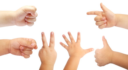 Kid hand set on white background