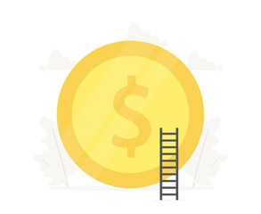 Big gold coin business presentations on white background. Investment, saving money illustration.