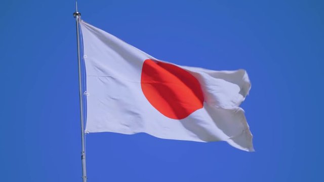 風に羽ばたく日本国旗 実写映像