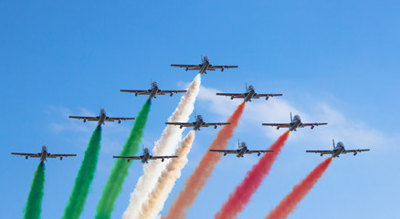 Italian Air Force Acrobatic Team arrives over Turin