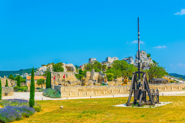 Historical weapons situated inside of the Chateau des Baux perched in Les Baux des Provence village...