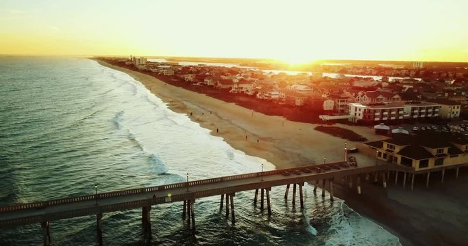 Sunset over town of Wilmington, aerial