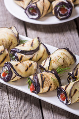 Grilled eggplant (aubergine) rolls with cream cheese