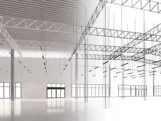 sketch design of interior warehouse, 3d rendering
