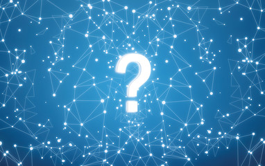 question mark interface on blue network background