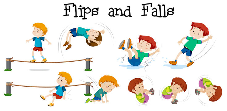 Flips and Falls boy on white background