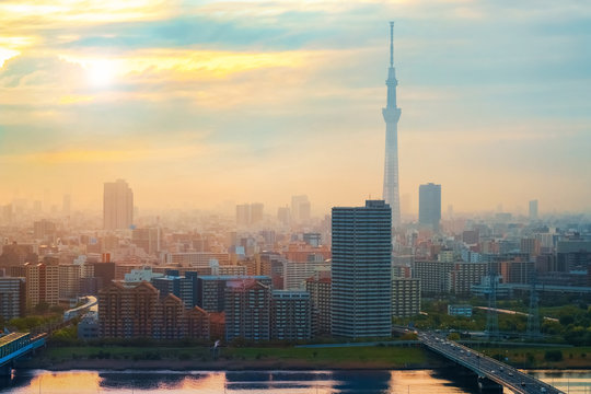 Scenic view of the city of tokyo, the capital city of Japan in twilight