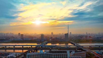 Foto op Plexiglas Toneelmening van de stad van Tokyo, de hoofdstad van Japan in schemering © coward_lion