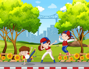 Obraz na płótnie Canvas Urban children dancing in the park
