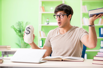 Young student in expensive tuition concept