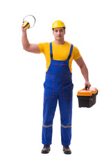 Young worker on coveralls isolated on white