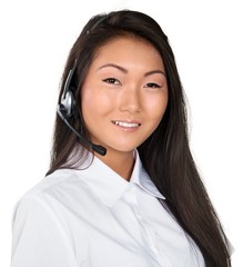 Asian woman Call Center operator isolated on white