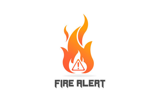 Fire flame with danger sign. Vector Logo Symbol