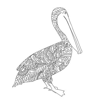 recommend clip art: black and white zen tangled patterned pelican  for adult coloring