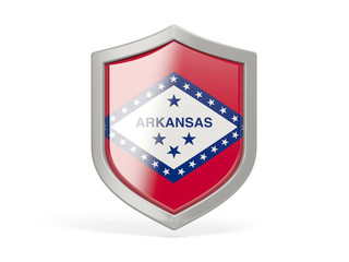 Shield icon with flag of arkansas. United states local flags