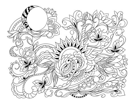 zen art composition with sun and moon symbols