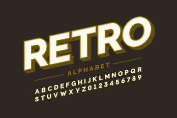 Retro style font design, alphabet letters and numbers