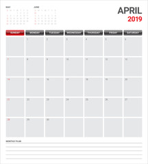April 2019 desk calendar vector illustration