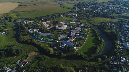 Aerial view of the hotel complex in Suzdal. Hotel GTK Suzdal is the largest hotel complex in Suzdal.