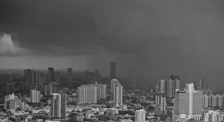 high angle view of rain in the city, storm 