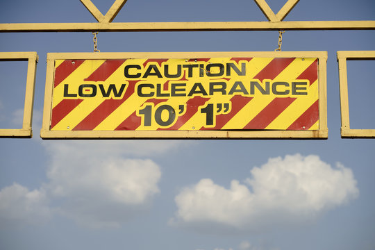 Caution Low Clearance Road Entrance Overhang Sign Sky Background