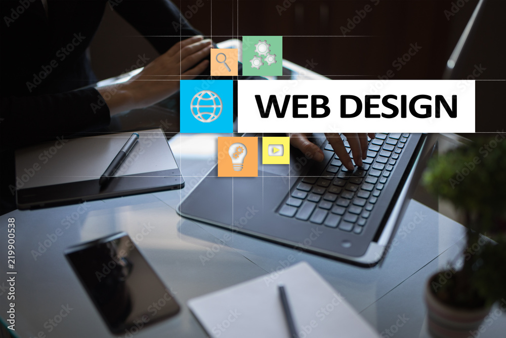 Wall mural web design and development concept on the virtual screen.