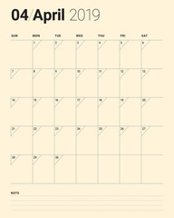 April 2019 desk calendar vector illustration