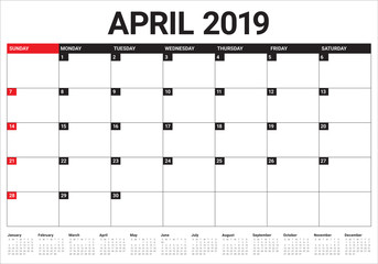 April 2019 desk calendar vector illustration