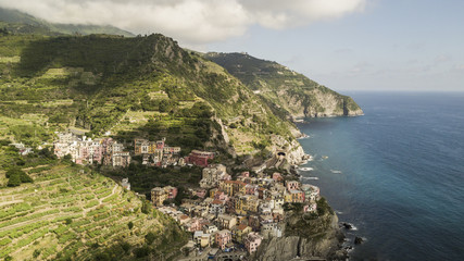 Beautiful aerial view of Manarola in Cinque Terre, Italy.