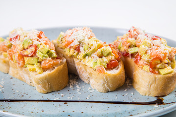 vegetable bruschetta with salmon