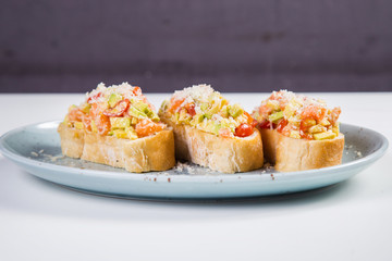 vegetable bruschetta with salmon