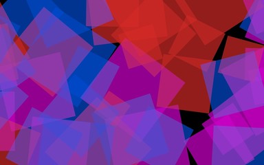 Multicolored translucent squares on dark background. Red tones. 3D illustration