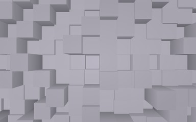 Abstract gray elegant cube geometric background. Chaotically advanced rectangular bars. 3D Rendering, 3D illustration