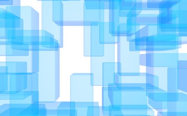 Blue and white abstract digital and technology background. The pattern with repeating rectangles. 3D illustration